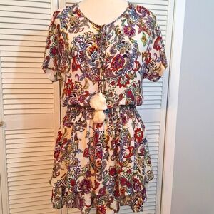 Gap paisley boho tiered tassel dress sz SP *C3
